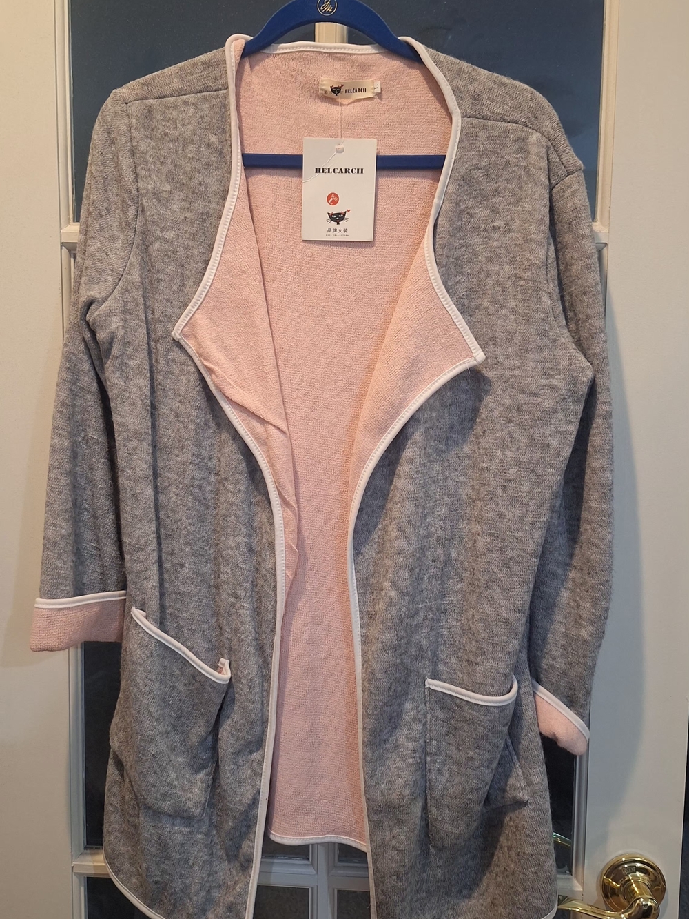 Gray & Pink Open Front Cardigan/Coat